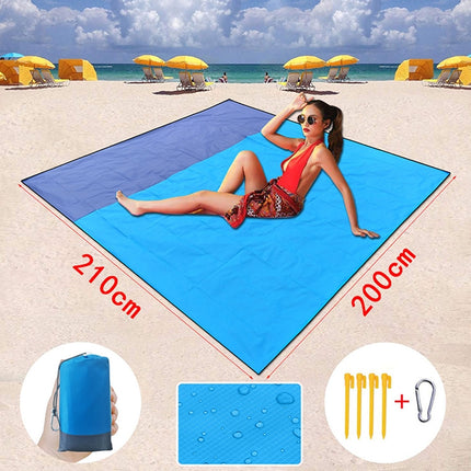 Polyester Waterproof Plaid Cloth Pocket Picnic Mat Outdoor Camping Beach Mat, Size: 2.1 x 2m(Royal Blue + Gray)-garmade.com