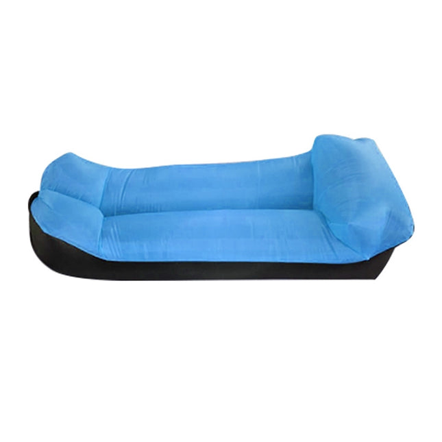 Color-blocking Pillow Style 210T Tear-proof Plaid Cloth Inflatable Sofa Outdoor Portable Air Sleeping Bag Beach Inflatable Floating Row, Size: 240 x 55cm(Sky Blue + Black)-garmade.com