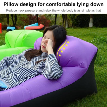 Color-blocking Pillow Style 210T Tear-proof Plaid Cloth Inflatable Sofa Outdoor Portable Air Sleeping Bag Beach Inflatable Floating Row, Size: 240 x 55cm(Purple + Black)-garmade.com