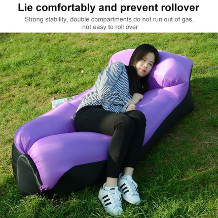 Color-blocking Pillow Style 210T Tear-proof Plaid Cloth Inflatable Sofa Outdoor Portable Air Sleeping Bag Beach Inflatable Floating Row, Size: 240 x 55cm(Sky Blue + Black)-garmade.com