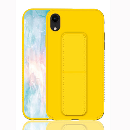 For iPhone XR Shockproof PC + TPU Protective Case with Wristband & Holder(Yellow)-garmade.com