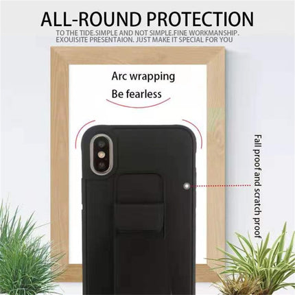 For iPhone XR Shockproof PC + TPU Protective Case with Wristband & Holder(Yellow)-garmade.com