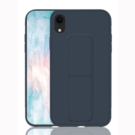 For iPhone XR Shockproof PC + TPU Protective Case with Wristband & Holder(Dark Blue)-garmade.com