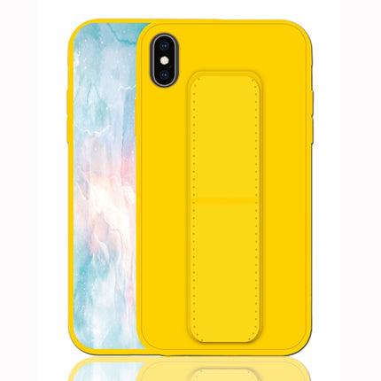 For iPhone XS Shockproof PC + TPU Protective Case with Wristband & Holder(Yellow)-garmade.com