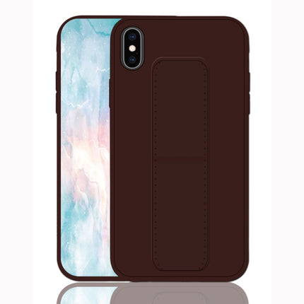 For iPhone XS Shockproof PC + TPU Protective Case with Wristband & Holder(Coffee)-garmade.com