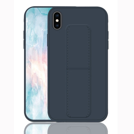 For iPhone XS Shockproof PC + TPU Protective Case with Wristband & Holder(Dark Blue)-garmade.com