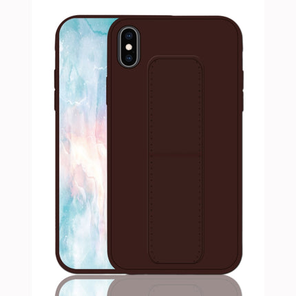 For iPhone XS Max Shockproof PC + TPU Protective Case with Wristband & Holder(Coffee)-garmade.com