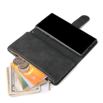 For Galaxy Note 10 Multifunctional Retro Frosted Horizontal Flip Leather Case with Card Slot & Holder & Zipper Wallet & Photo Frame & Lanyard(Black)-garmade.com