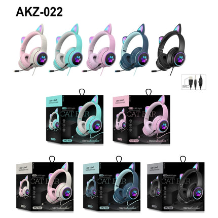 AKZ-022 USB + 3.5mm Port Cat Ear Design Foldable LED Headset with Mic(Black)-garmade.com