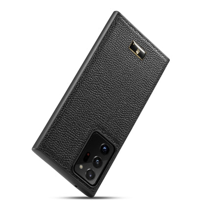 For Samsung Galaxy Note20 Fierre Shann Leather Texture Phone Back Cover Case(Lychee Black)-garmade.com