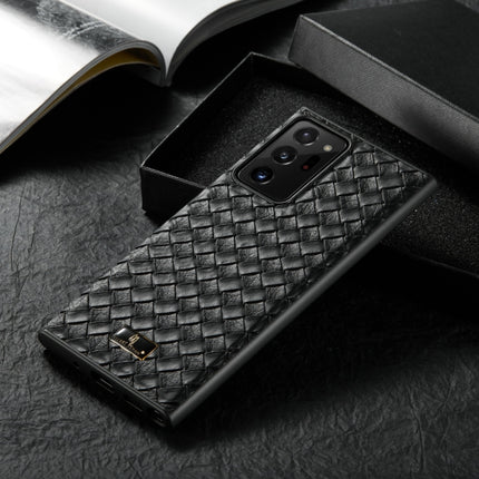 For Samsung Galaxy Note20 Fierre Shann Leather Texture Phone Back Cover Case(Woven Black)-garmade.com