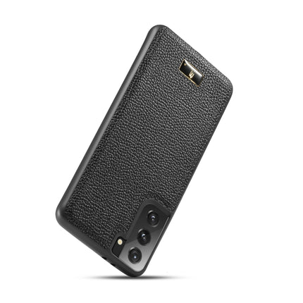 For Samsung Galaxy S21 5G Fierre Shann Leather Texture Phone Back Cover Case(Lychee Black)-garmade.com