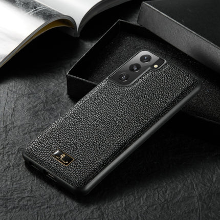 For Samsung Galaxy S21 5G Fierre Shann Leather Texture Phone Back Cover Case(Lychee Black)-garmade.com