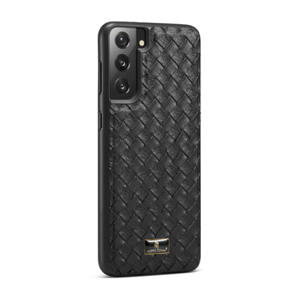 For Samsung Galaxy S21 5G Fierre Shann Leather Texture Phone Back Cover Case(Woven Black)-garmade.com