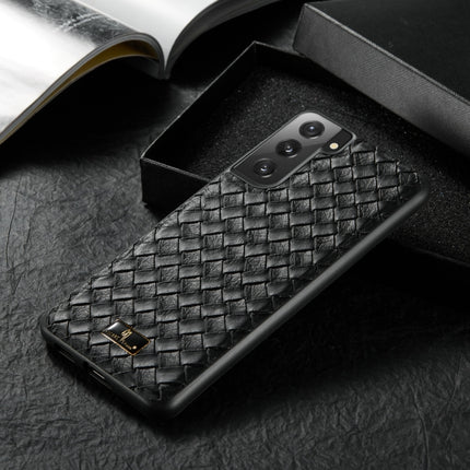 For Samsung Galaxy S21 5G Fierre Shann Leather Texture Phone Back Cover Case(Woven Black)-garmade.com