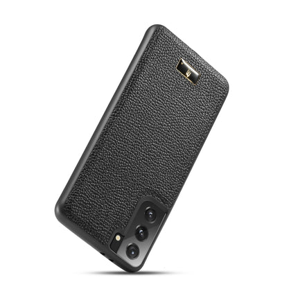 For Samsung Galaxy S21+ 5G Fierre Shann Leather Texture Phone Back Cover Case(Lychee Black)-garmade.com