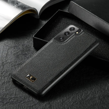 For Samsung Galaxy S21+ 5G Fierre Shann Leather Texture Phone Back Cover Case(Lychee Black)-garmade.com