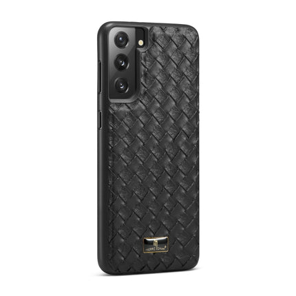 For Samsung Galaxy S21+ 5G Fierre Shann Leather Texture Phone Back Cover Case(Woven Black)-garmade.com