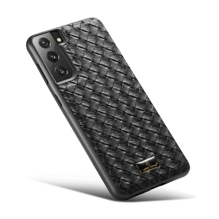 For Samsung Galaxy S21+ 5G Fierre Shann Leather Texture Phone Back Cover Case(Woven Black)-garmade.com