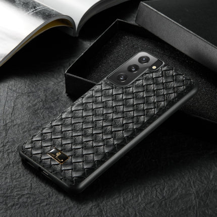 For Samsung Galaxy S21+ 5G Fierre Shann Leather Texture Phone Back Cover Case(Woven Black)-garmade.com