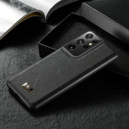 For Samsung Galaxy S21 Ultra 5G Fierre Shann Leather Texture Phone Back Cover Case(Lychee Black)-garmade.com