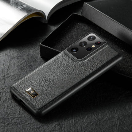 For Samsung Galaxy S21 Ultra 5G Fierre Shann Leather Texture Phone Back Cover Case(Cowhide Black)-garmade.com