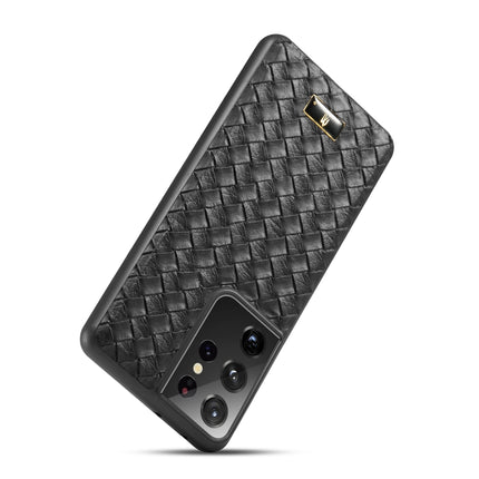 For Samsung Galaxy S21 Ultra 5G Fierre Shann Leather Texture Phone Back Cover Case(Woven Black)-garmade.com