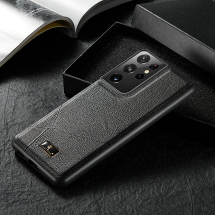 For Samsung Galaxy S21 Ultra 5G Fierre Shann Leather Texture Phone Back Cover Case(Ox Tendon Black)-garmade.com