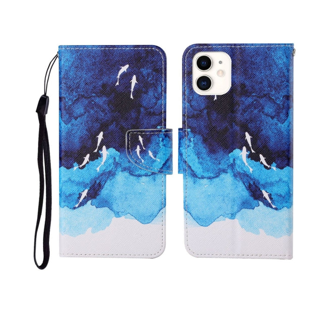 For iPhone 11 Painted Pattern Horizontal Flip Leathe Case(Watercolor Fish)-garmade.com