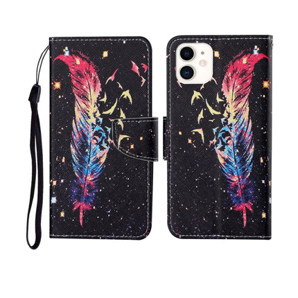 For iPhone 11 Painted Pattern Horizontal Flip Leathe Case(Feather)-garmade.com