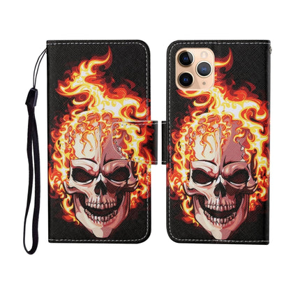 For iPhone 11 Pro Painted Pattern Horizontal Flip Leathe Case(Flame Skull)-garmade.com