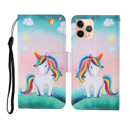 For iPhone 11 Pro Max Painted Pattern Horizontal Flip Leathe Case(Rainbow Unicorn)-garmade.com