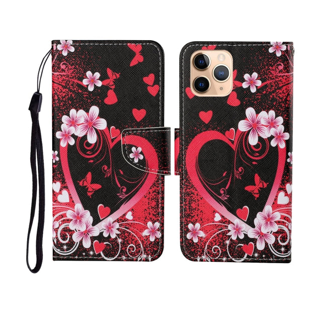 For iPhone 11 Pro Max Painted Pattern Horizontal Flip Leathe Case(Red Heart)-garmade.com