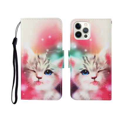 For iPhone 12/12 Pro Painted Pattern Horizontal Flip Leathe Case(Cat)-garmade.com