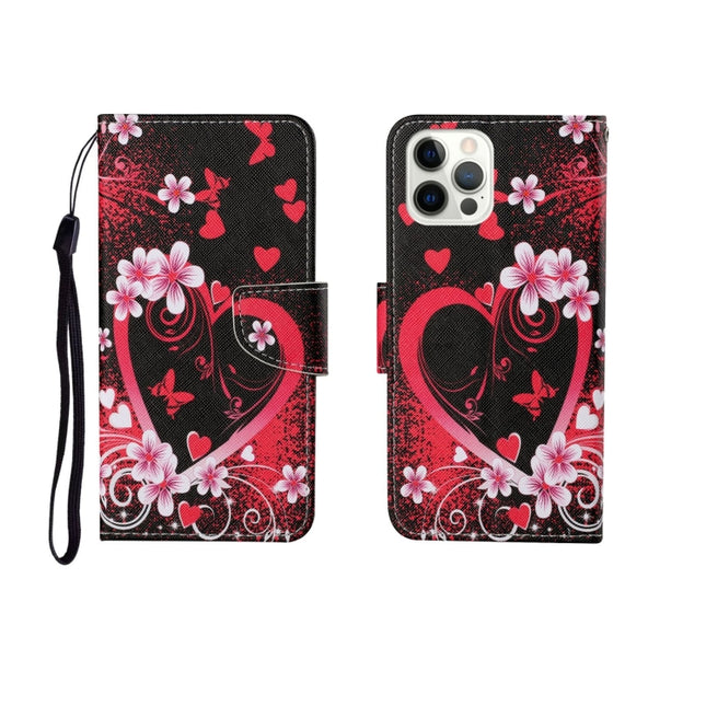 For iPhone 12/12 Pro Painted Pattern Horizontal Flip Leathe Case(Red Heart)-garmade.com