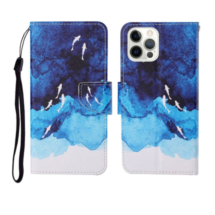 For iPhone 12/12 Pro Painted Pattern Horizontal Flip Leathe Case(Watercolor Fish)-garmade.com