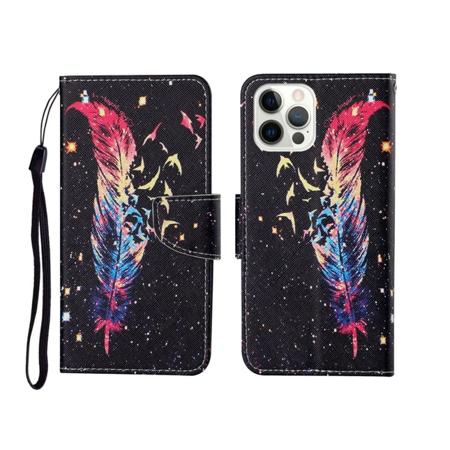 For iPhone 12/12 Pro Painted Pattern Horizontal Flip Leathe Case(Feather)-garmade.com