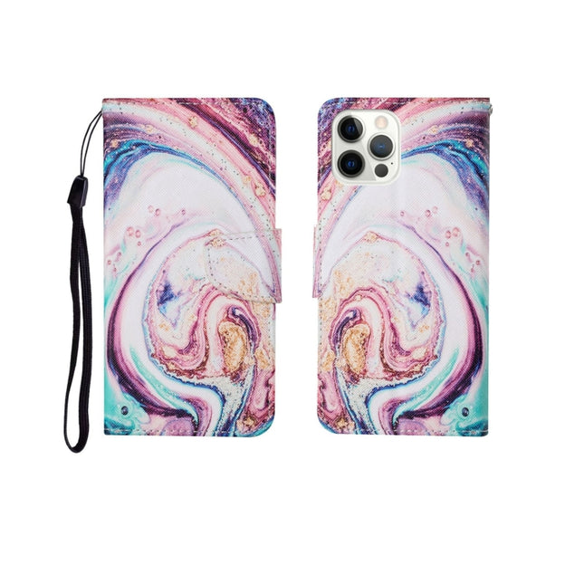 For iPhone 12 Pro Max Painted Pattern Horizontal Flip Leathe Case(Whirlpool Marble)-garmade.com
