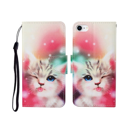 For iPhone SE (2020)/ 7 /8 Painted Pattern Horizontal Flip Leathe Case(Cat)-garmade.com