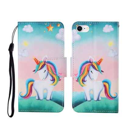 For iPhone SE (2020)/ 7 /8 Painted Pattern Horizontal Flip Leathe Case(Rainbow Unicorn)-garmade.com