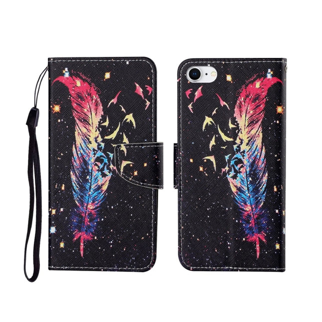 For iPhone SE (2020)/ 7 /8 Painted Pattern Horizontal Flip Leathe Case(Feather)-garmade.com
