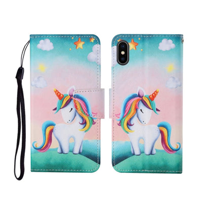 For iPhone X Painted Pattern Horizontal Flip Leathe Case(Rainbow Unicorn)-garmade.com