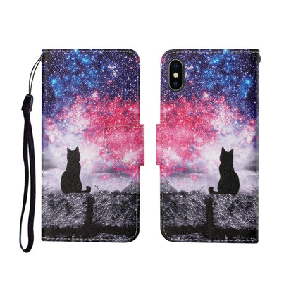 For iPhone X Painted Pattern Horizontal Flip Leathe Case(Starry Cat)-garmade.com