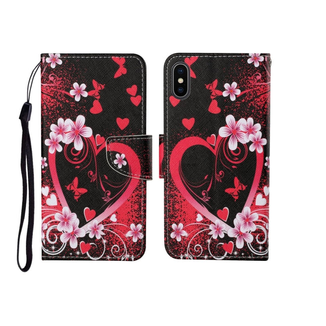 For iPhone X Painted Pattern Horizontal Flip Leathe Case(Red Heart)-garmade.com