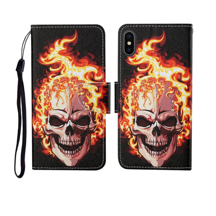 For iPhone X Painted Pattern Horizontal Flip Leathe Case(Flame Skull)-garmade.com