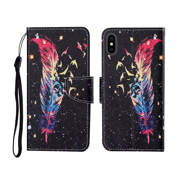 For iPhone X Painted Pattern Horizontal Flip Leathe Case(Feather)-garmade.com