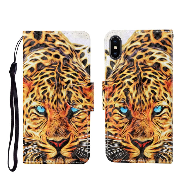 For iPhone X Painted Pattern Horizontal Flip Leathe Case(Leopard)-garmade.com