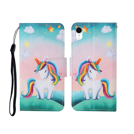 For iPhone XR Painted Pattern Horizontal Flip Leathe Case(Rainbow Unicorn)-garmade.com