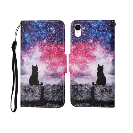 For iPhone XR Painted Pattern Horizontal Flip Leathe Case(Starry Cat)-garmade.com