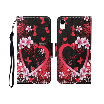 For iPhone XR Painted Pattern Horizontal Flip Leathe Case(Red Heart)-garmade.com